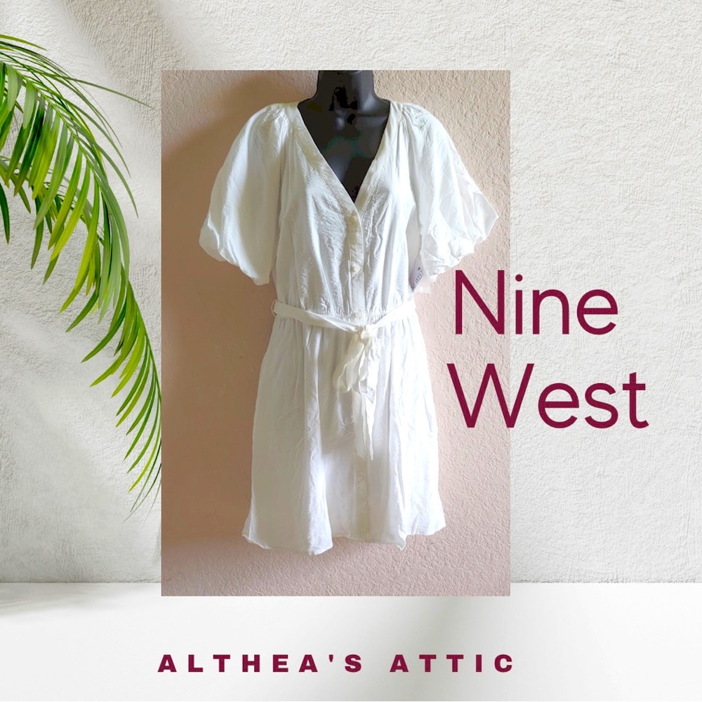 Nine West Puff Sleeve Shirt Dress